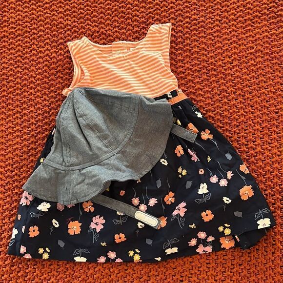 Carters just one you 9M floral/striped dress w/ matching denim blue hat NWOT - Picture 7 of 9